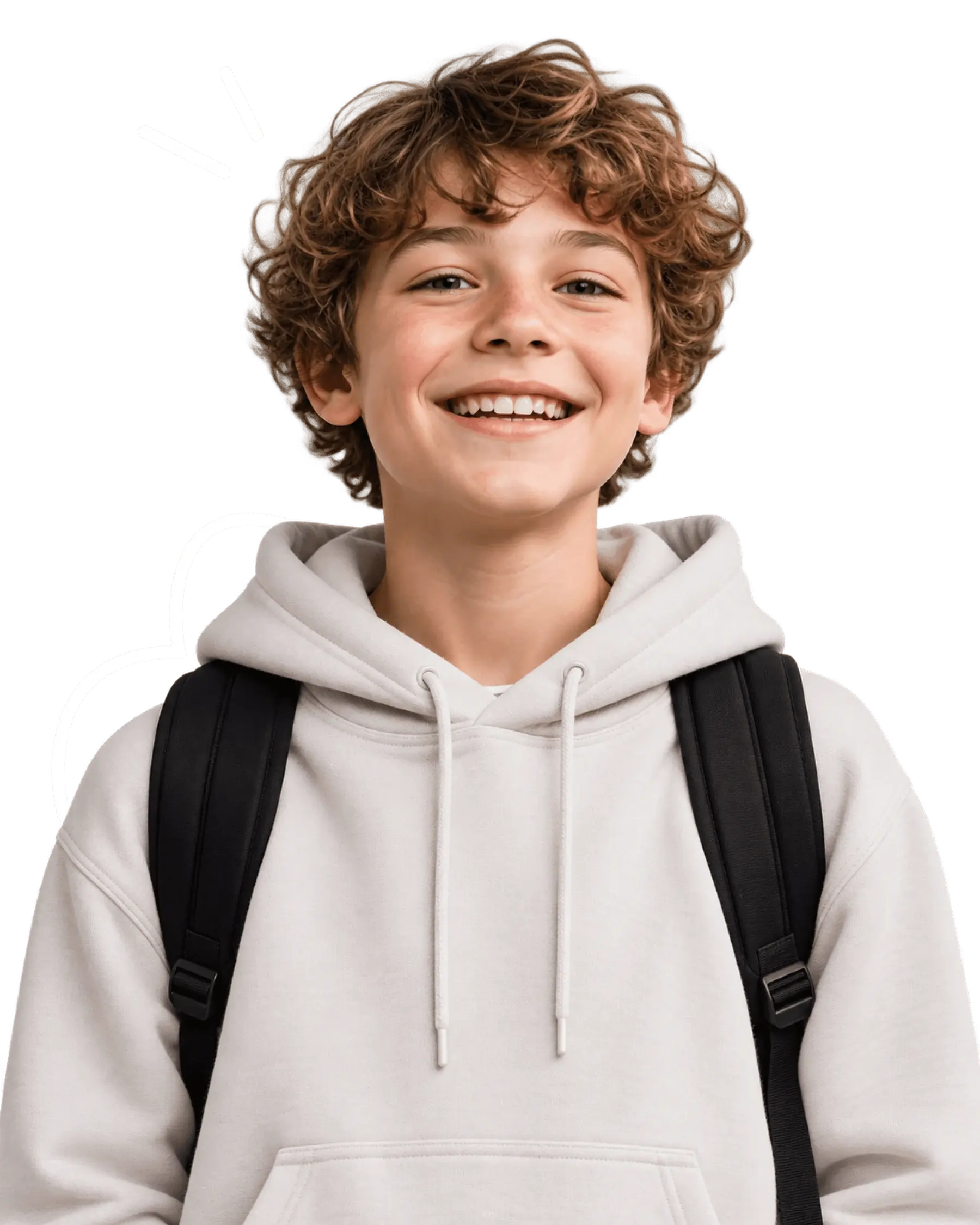 Lachender Schüler mit Rucksack